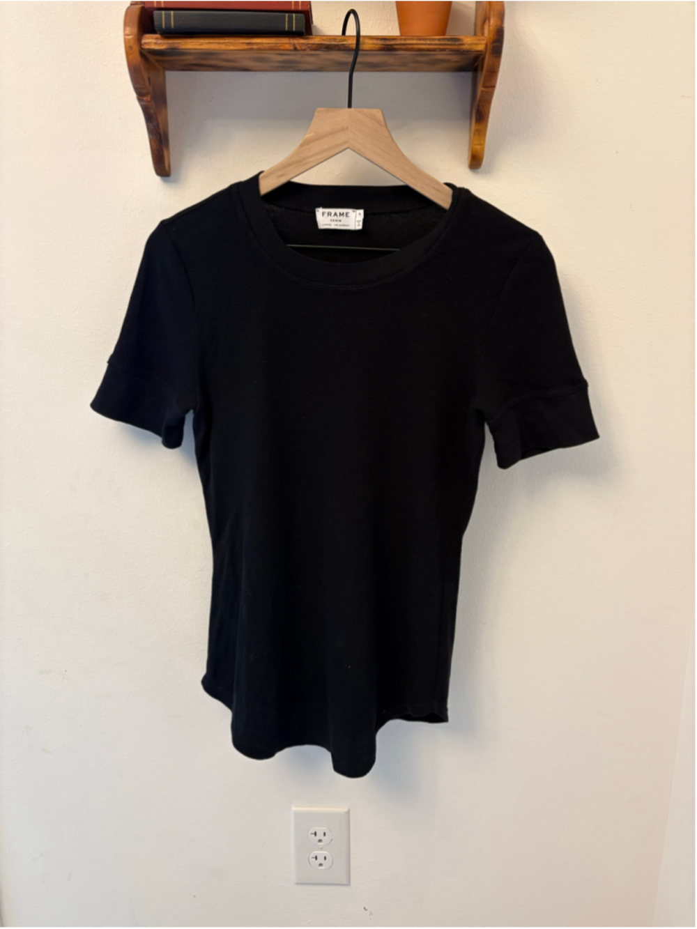 FRAME Black Waffle Knit Crew Neck Top Size Small